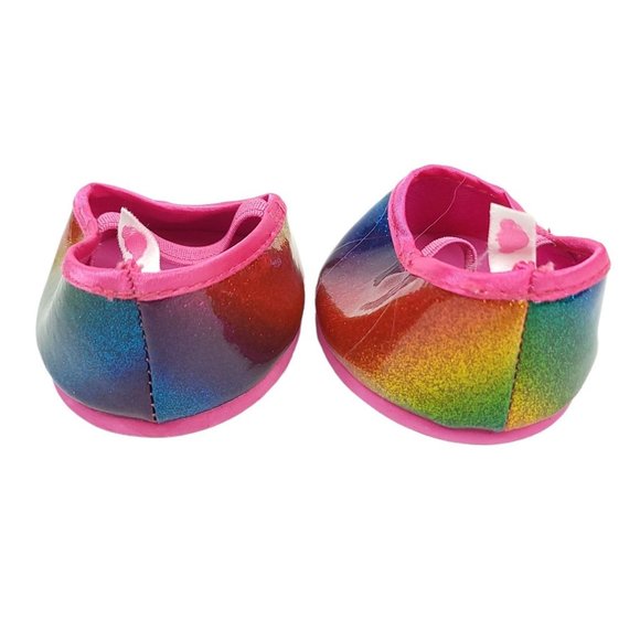 Build A Bear Workshop Pink Rainbow Glitter Shoes Flats BABW BAB - Picture 6 of 7